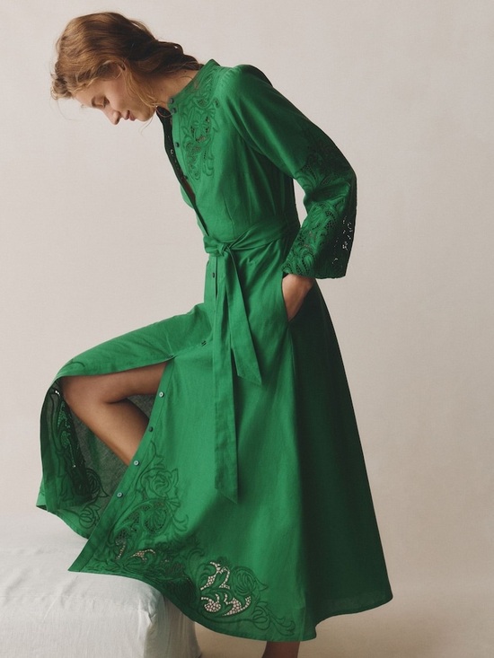 Boden Dresses & Skirts - Boden Green Mae Linen Blend Shirt Dress